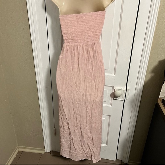 Lovers and Friends Fielle Midi Dress Pink Crinkle Gauze Strapless Smocked XS X1 - Picture 4 of 8